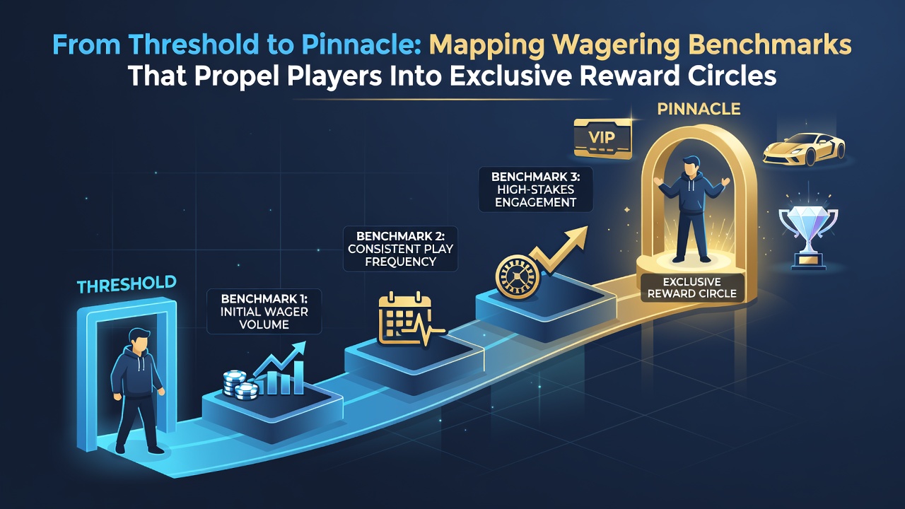 Detailed mapping of wagering thresholds showing tier progression from entry level to VIP reward circles