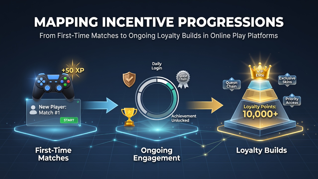 Visual diagram showing progression from welcome bonuses to loyalty tiers in online gaming platforms