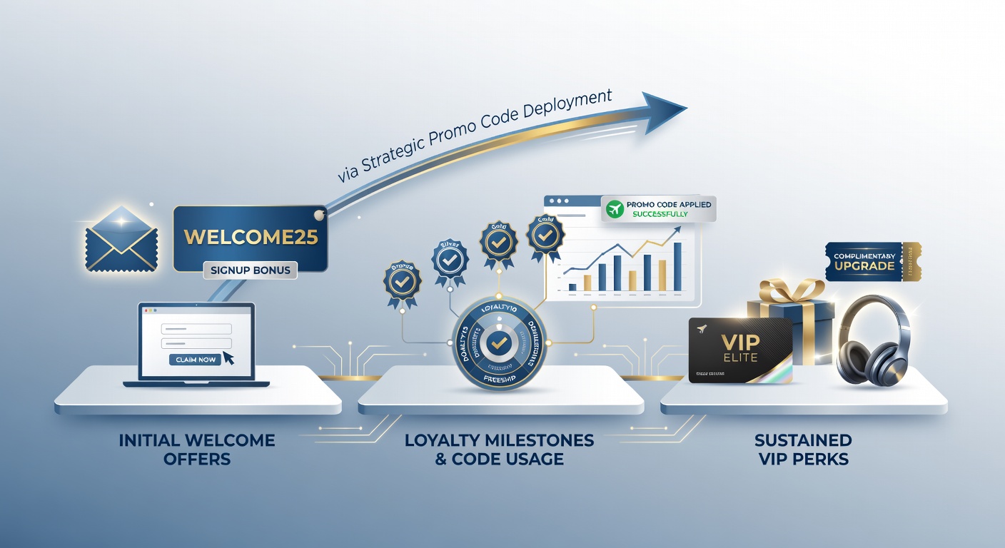 Diagram of VIP tier progression showing how promo codes and wagering requirements lead to long-term perks