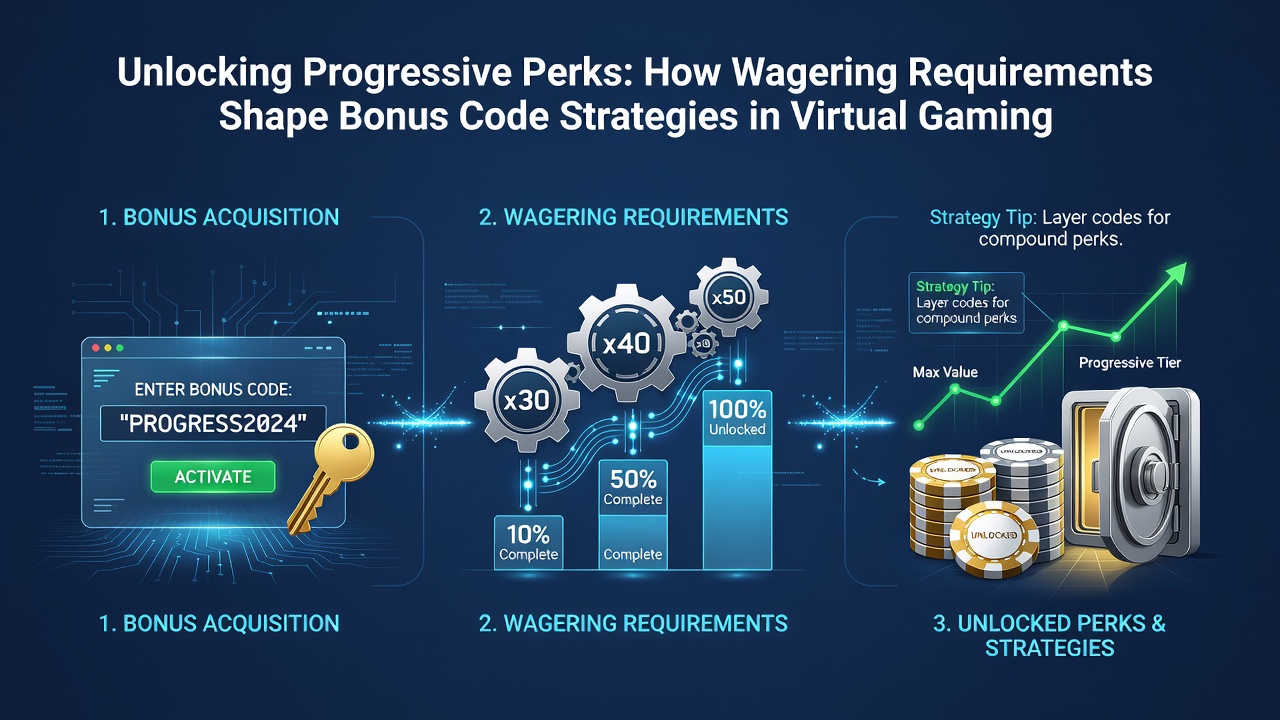 Illustration showing progression through bonus tiers and wagering thresholds in online gaming